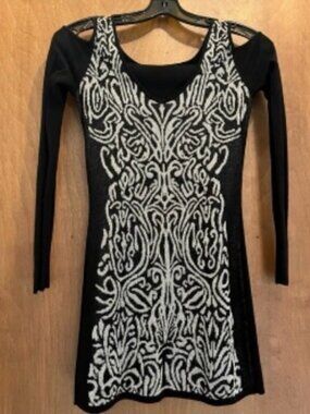 Caché Black Cold Shoulder Metallic Knit Sweater Dress | Size XL